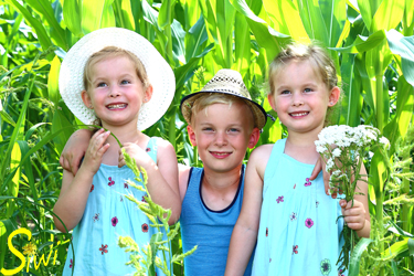 Der große Bruder mit seinen Zwillingsschwestern